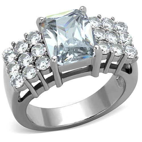 TK1753 - High polished (no plating) Stainless Steel Ring with AAA Grade CZ  in Clear - Alamode