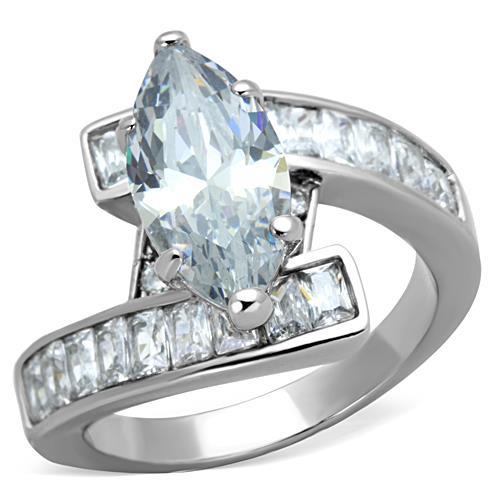 TK1754 - High polished (no plating) Stainless Steel Ring with AAA Grade CZ  in Clear - Alamode