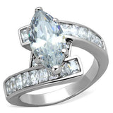 TK1754 - High polished (no plating) Stainless Steel Ring with AAA Grade CZ  in Clear - Alamode