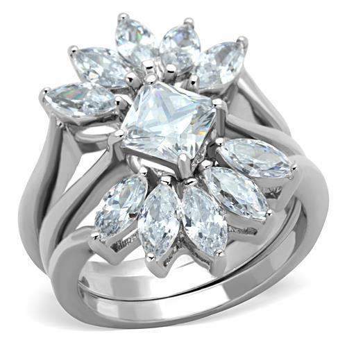 TK1756 - High polished (no plating) Stainless Steel Ring with AAA Grade CZ in Clear - Alamode - Flyclothing LLC
