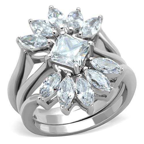TK1756 - High polished (no plating) Stainless Steel Ring with AAA Grade CZ in Clear - Alamode - Flyclothing LLC