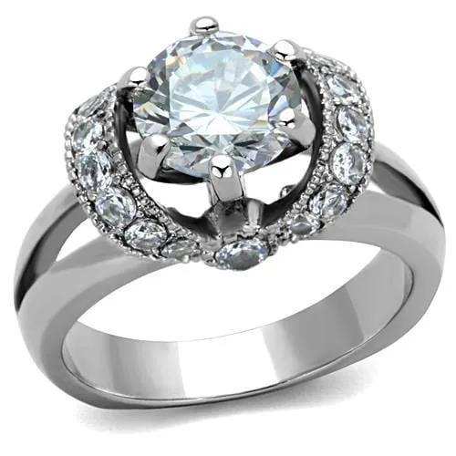 TK1757 - High polished (no plating) Stainless Steel Ring with AAA Grade CZ in Clear - Alamode - Flyclothing LLC