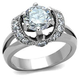 TK1757 - High polished (no plating) Stainless Steel Ring with AAA Grade CZ  in Clear - Alamode