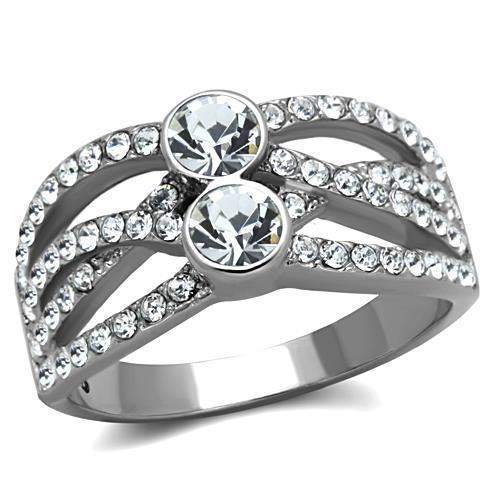 TK1758 - High polished (no plating) Stainless Steel Ring with Top Grade Crystal in Clear - Alamode - Flyclothing LLC