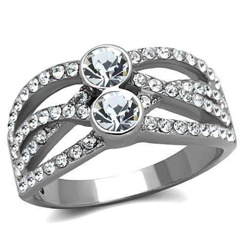 TK1758 - High polished (no plating) Stainless Steel Ring with Top Grade Crystal in Clear - Alamode - Flyclothing LLC