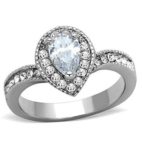 TK1759 - High polished (no plating) Stainless Steel Ring with AAA Grade CZ in Clear - Alamode - Flyclothing LLC
