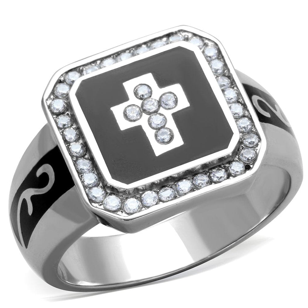 TK1766 - High polished (no plating) Stainless Steel Ring with AAA Grade CZ  in Clear - Alamode