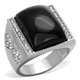 TK1767 - High polished (no plating) Stainless Steel Ring with Synthetic Synthetic Glass in Jet - Alamode - Flyclothing LLC