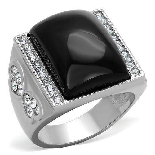 TK1767 - High polished (no plating) Stainless Steel Ring with Synthetic Synthetic Glass in Jet - Alamode - Flyclothing LLC