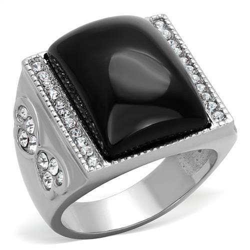 TK1767 - High polished (no plating) Stainless Steel Ring with Synthetic Synthetic Glass in Jet - Alamode - Flyclothing LLC