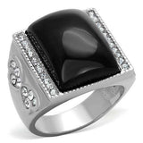 TK1767 - High polished (no plating) Stainless Steel Ring with Synthetic Synthetic Glass in Jet - Alamode - Flyclothing LLC