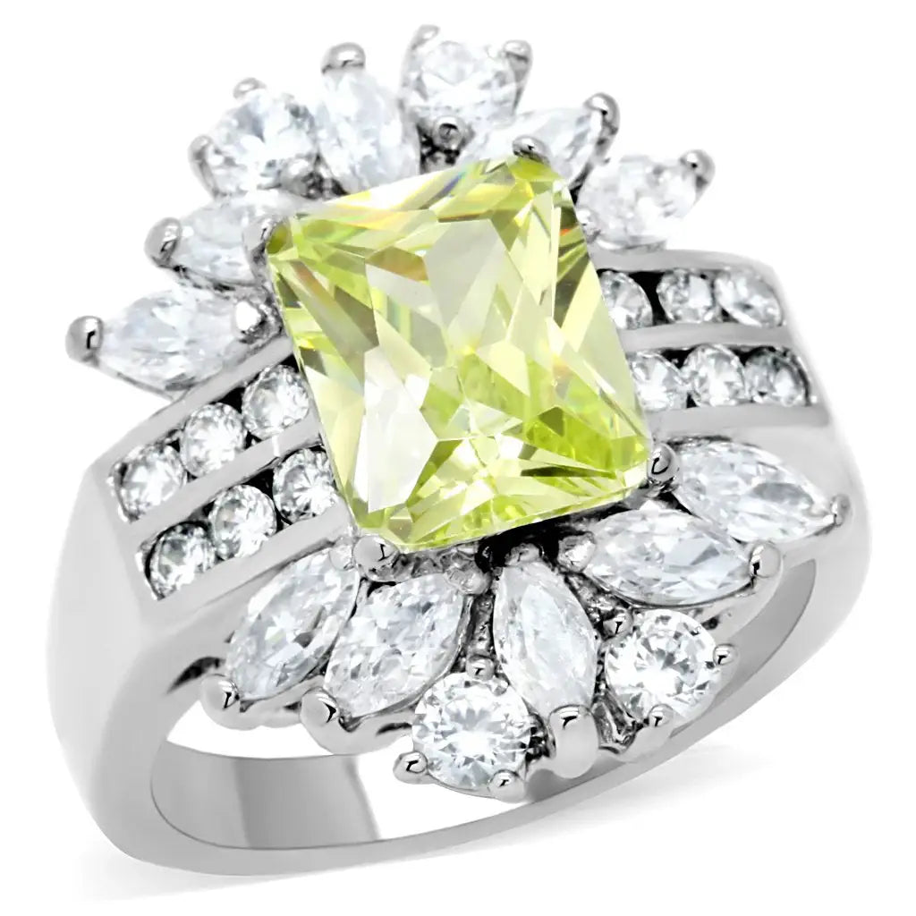TK176 - High polished (no plating) Stainless Steel Ring with AAA Grade CZ in Apple Green color - Alamode - Flyclothing LLC