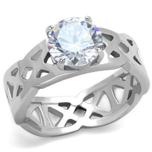TK1772 - High polished (no plating) Stainless Steel Ring with AAA Grade CZ in Clear - Alamode - Flyclothing LLC