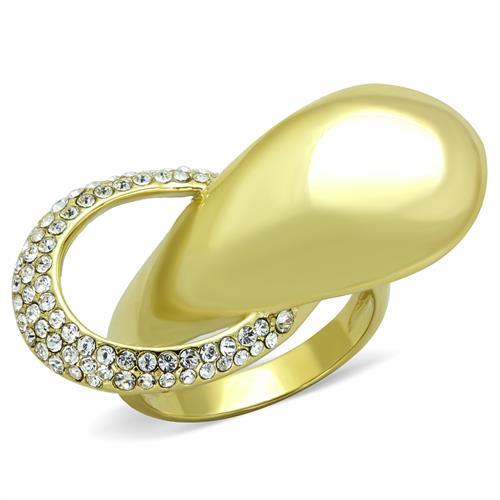 TK1782 - IP Gold(Ion Plating) Stainless Steel Ring with Top Grade Crystal  in Clear - Alamode
