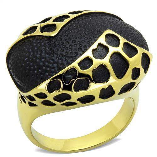 TK1784 - IP Gold(Ion Plating) Stainless Steel Ring with Epoxy in Jet - Alamode - Flyclothing LLC