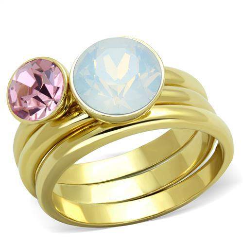 TK1785 - IP Gold(Ion Plating) Stainless Steel Ring with Top Grade Crystal in White - Alamode - Flyclothing LLC