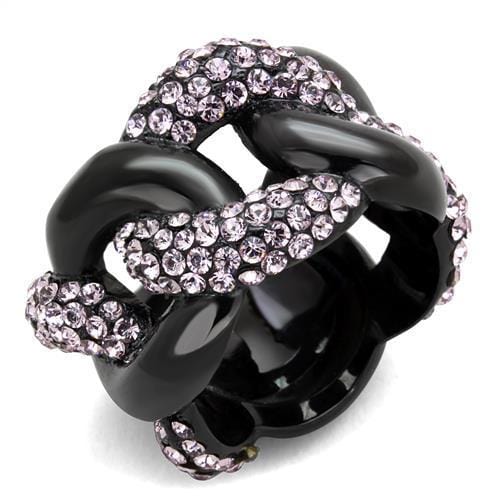 TK1787 - IP Black(Ion Plating) Stainless Steel Ring with Top Grade Crystal  in Light Amethyst - Alamode