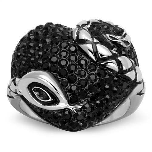 TK1788 - Two-Tone IP Black (Ion Plating) Stainless Steel Ring with Top Grade Crystal in Jet - Alamode - Flyclothing LLC