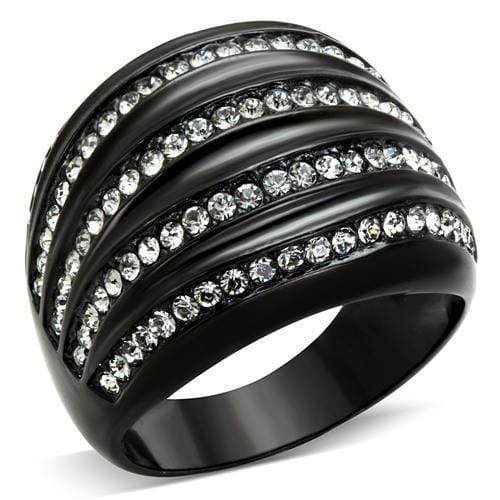 TK1789 - IP Black(Ion Plating) Stainless Steel Ring with Top Grade Crystal  in Black Diamond - Alamode