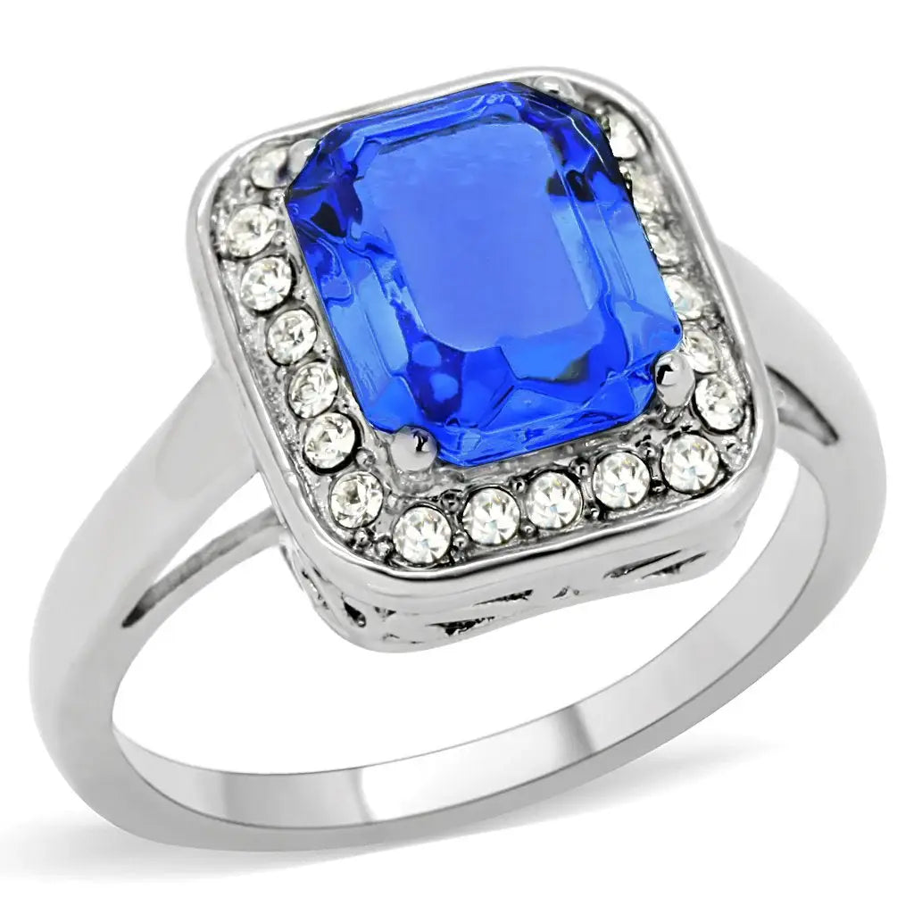 TK178 - High polished (no plating) Stainless Steel Ring with Top Grade Crystal in Sapphire - Alamode - Flyclothing LLC