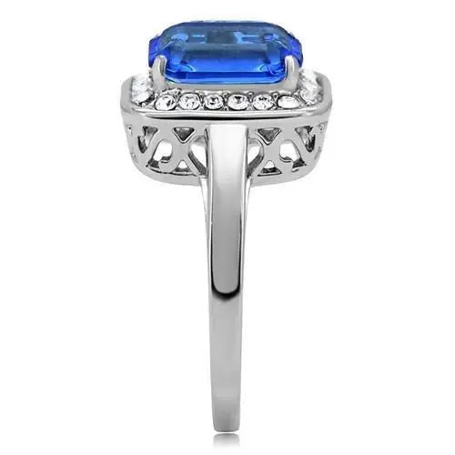 TK178 - High polished (no plating) Stainless Steel Ring with Top Grade Crystal in Sapphire - Alamode - Flyclothing LLC