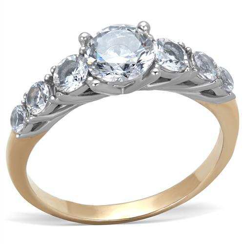TK1794 - Two-Tone IP Rose Gold Stainless Steel Ring with AAA Grade CZ in Clear - Alamode - Flyclothing LLC