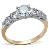 TK1794 - Two-Tone IP Rose Gold Stainless Steel Ring with AAA Grade CZ  in Clear - Alamode