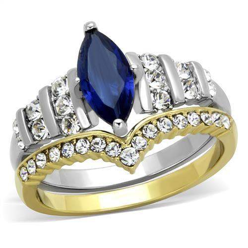 TK1796 - Two-Tone IP Gold (Ion Plating) Stainless Steel Ring with Synthetic Synthetic Glass in Montana - Alamode - Flyclothing LLC