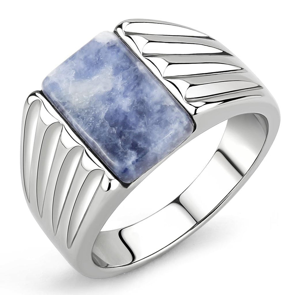 TK1799 - High polished (no plating) Stainless Steel Ring with Semi-Precious Sodalite in Capri Blue - Alamode