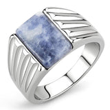 TK1799 - High polished (no plating) Stainless Steel Ring with Semi-Precious Sodalite in Capri Blue - Alamode
