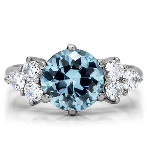 TK179 - High polished (no plating) Stainless Steel Ring with Synthetic Spinel in London Blue - Alamode - Flyclothing LLC