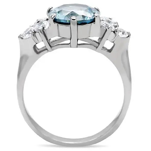 TK179 - High polished (no plating) Stainless Steel Ring with Synthetic Spinel in London Blue - Alamode - Flyclothing LLC
