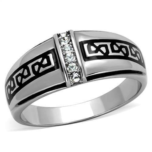 TK1801 - High polished (no plating) Stainless Steel Ring with Top Grade Crystal in Clear - Alamode - Flyclothing LLC