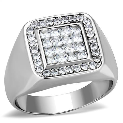 TK1802 - High polished (no plating) Stainless Steel Ring with AAA Grade CZ  in Clear - Alamode