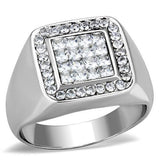 TK1802 - High polished (no plating) Stainless Steel Ring with AAA Grade CZ  in Clear - Alamode