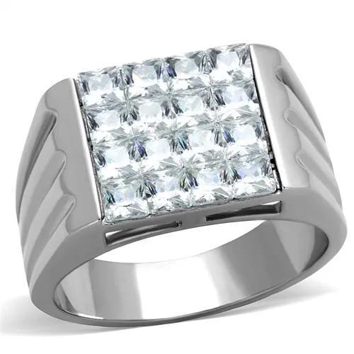 TK1803 - High polished (no plating) Stainless Steel Ring with AAA Grade CZ  in Clear - Alamode