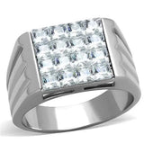 TK1803 - High polished (no plating) Stainless Steel Ring with AAA Grade CZ  in Clear - Alamode