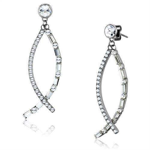 TK1806 - High polished (no plating) Stainless Steel Earrings with Top Grade Crystal in Clear - Alamode - Flyclothing LLC