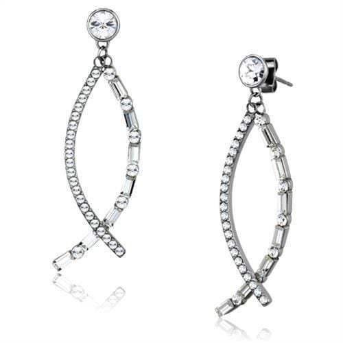 TK1806 - High polished (no plating) Stainless Steel Earrings with Top Grade Crystal in Clear - Alamode - Flyclothing LLC