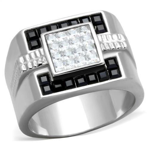 TK1809 - High polished (no plating) Stainless Steel Ring with Top Grade Crystal  in Jet - Alamode