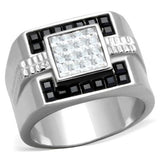 TK1809 - High polished (no plating) Stainless Steel Ring with Top Grade Crystal  in Jet - Alamode