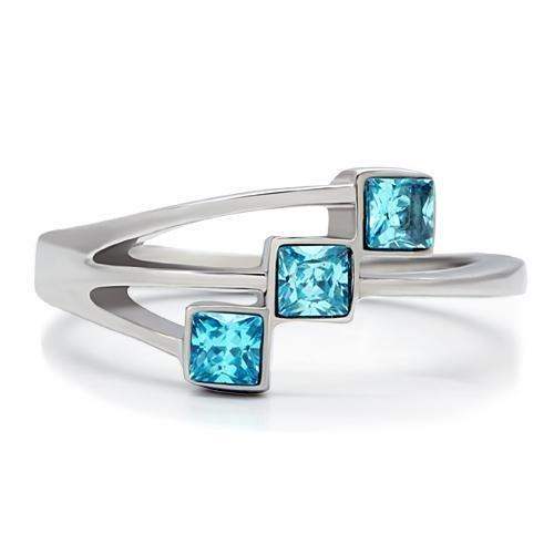 TK180 - High polished (no plating) Stainless Steel Ring with Synthetic Synthetic Glass in Sea Blue - Alamode - Flyclothing LLC