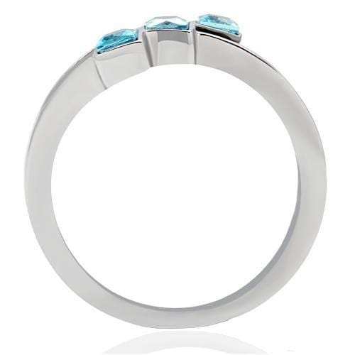 TK180 - High polished (no plating) Stainless Steel Ring with Synthetic Synthetic Glass in Sea Blue - Alamode - Flyclothing LLC