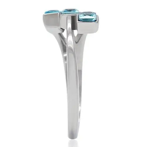 TK180 - High polished (no plating) Stainless Steel Ring with Synthetic Synthetic Glass in Sea Blue - Alamode - Flyclothing LLC