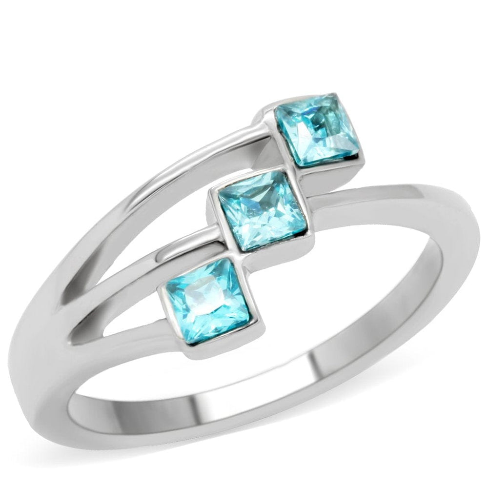 TK180 - High polished (no plating) Stainless Steel Ring with Synthetic Synthetic Glass in Sea Blue - Alamode