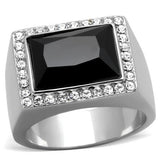 TK1810 - High polished (no plating) Stainless Steel Ring with Synthetic Onyx in Jet - Alamode