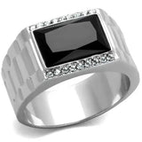 TK1811 - High polished (no plating) Stainless Steel Ring with Synthetic Onyx in Jet - Alamode