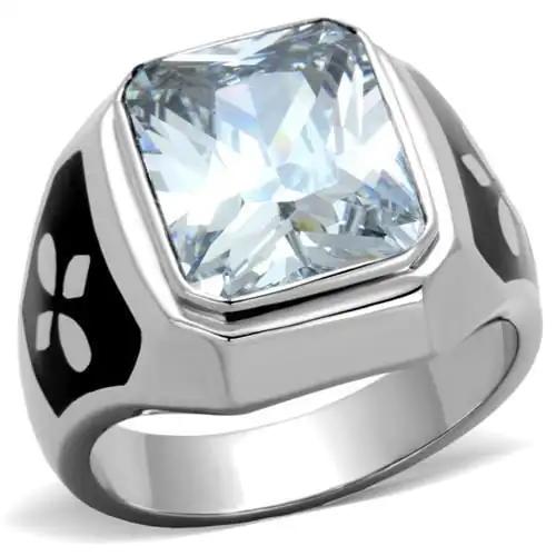 TK1813 - High polished (no plating) Stainless Steel Ring with AAA Grade CZ  in Clear - Alamode