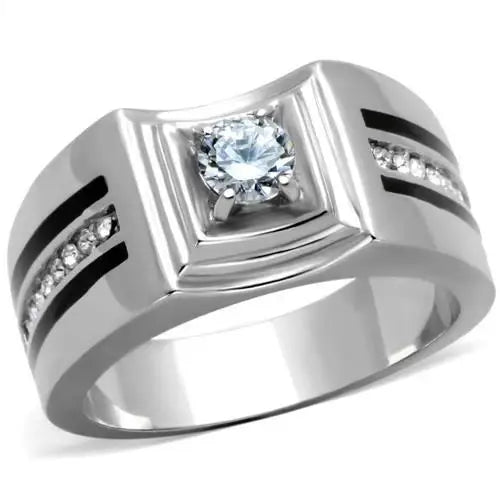 TK1814 - High polished (no plating) Stainless Steel Ring with AAA Grade CZ in Clear - Alamode - Flyclothing LLC