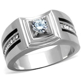 TK1814 - High polished (no plating) Stainless Steel Ring with AAA Grade CZ  in Clear - Alamode